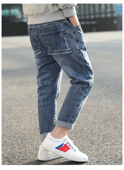 Jauns Pavasaris Rudens Bērnu Džinsi Bikses Kokvilna 110-160cm Zēnu Bikses Ikdienas Bērnu Bikses Džinss Lieli Zēnu Apģērbi