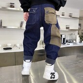 Jaunas rudens un ziemas zēnu bikses 3-5-8-12T 2022 jauns brīvs bērnu kombinezons un samta polsterēti džinsi