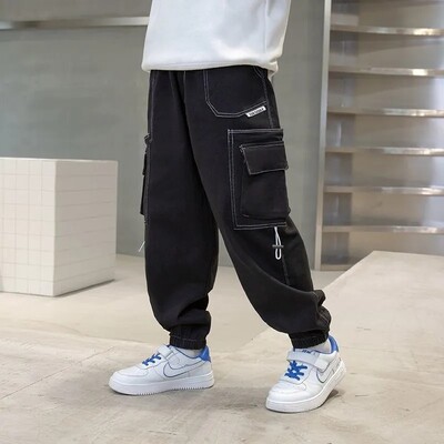 Jaunas rudens un ziemas zēnu bikses 3-5-8-12T 2022 jauns brīvs bērnu kombinezons un samta polsterēti džinsi