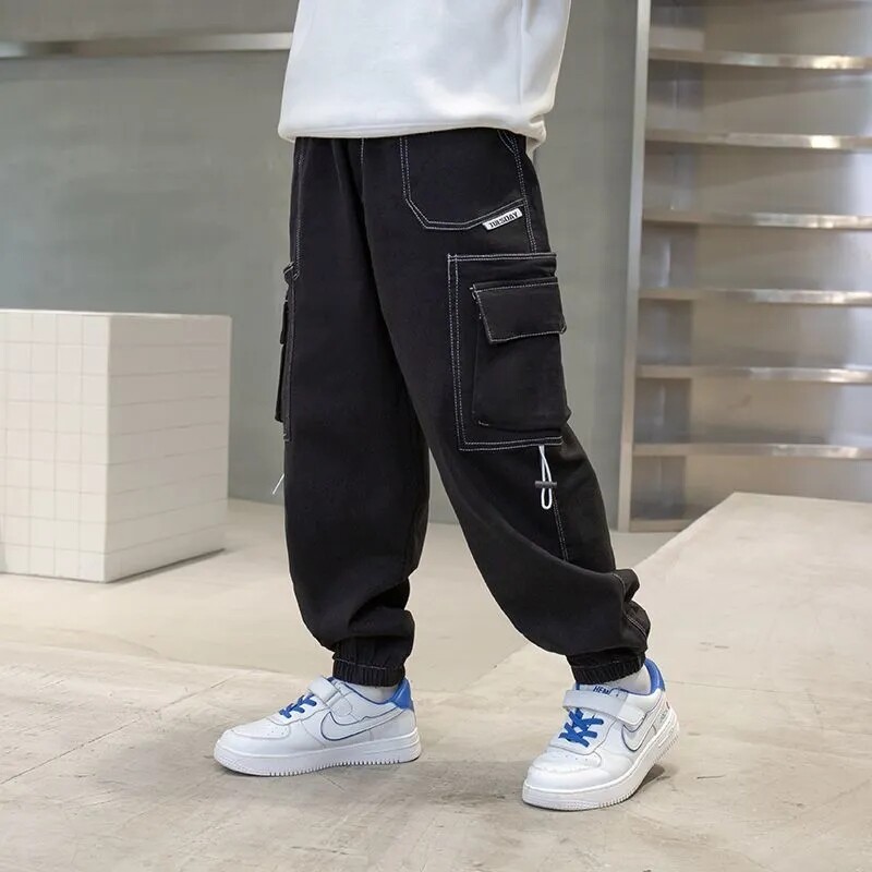 Jaunas rudens un ziemas zēnu bikses 3-5-8-12T 2022 jauns brīvs bērnu kombinezons un samta polsterēti džinsi