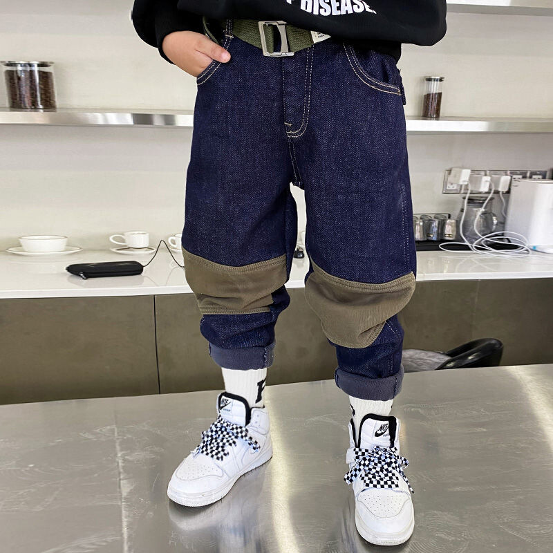 Jaunas rudens un ziemas zēnu bikses 3-5-8-12T 2022 jauns brīvs bērnu kombinezons un samta polsterēti džinsi