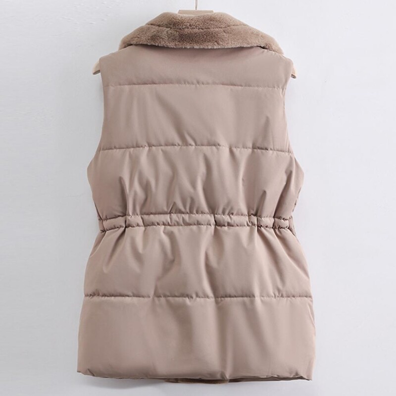 Könnyű női mellény Stílusos női téli mellény plüss béléssel, húzózsinóros derékkal, ujjatlan kültéri kabát hidegre
