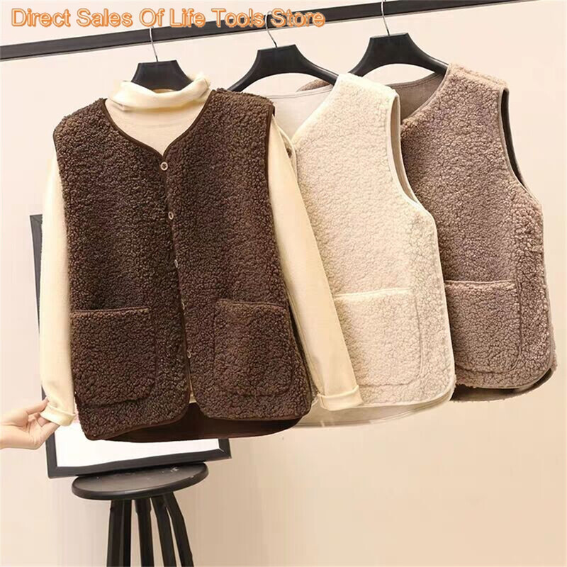 Liemenės Naujas pavasario ruduo Moteriškas mygtukas Liemenė ėrienos vilna žieminė termiškai šilta stora vilna Liemenės berankovė striukė Moteriški paltai