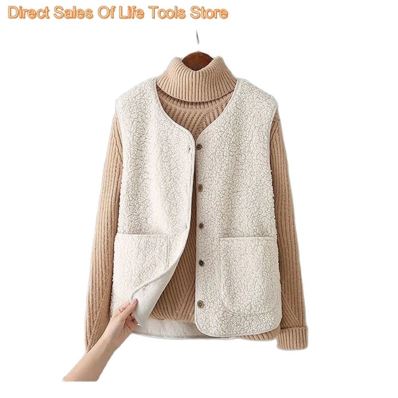 Liemenės Naujas pavasario ruduo Moteriškas mygtukas Liemenė ėrienos vilna žieminė termiškai šilta stora vilna Liemenės berankovė striukė Moteriški paltai