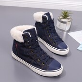 Női téli cipők farmervászon magas felső szőrmével bélelt női meleg alkalmi cipők farmer tornacipők kiváló minőségű sötétkék 35-40