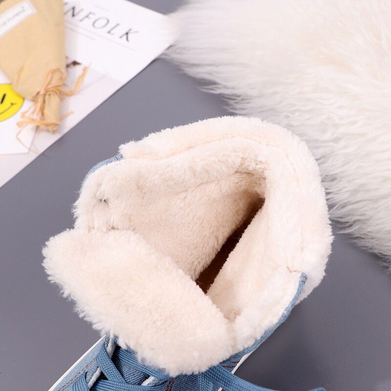 Női téli cipők farmervászon magas felső szőrmével bélelt női meleg alkalmi cipők farmer tornacipők kiváló minőségű sötétkék 35-40