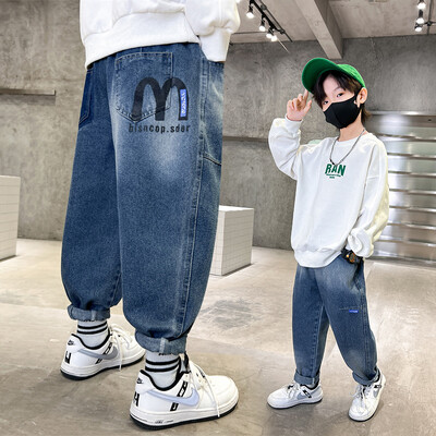 Fiú farmernadrág, 2024. tavasz, új, bő nadrág farmer, gyermek, jóképű őszi rajzfilmnadrág 2 3 4 5 6 7 8 9 10 11 12 13 14 év