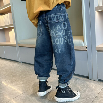 Fiú farmernadrág, 2024. tavasz, új, bő nadrág farmer, gyermek, jóképű őszi rajzfilmnadrág 2 3 4 5 6 7 8 9 10 11 12 13 14 év