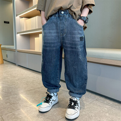 Fiú farmernadrág, 2024. tavasz, új, bő nadrág farmer, gyermek, jóképű őszi rajzfilmnadrág 2 3 4 5 6 7 8 9 10 11 12 13 14 év