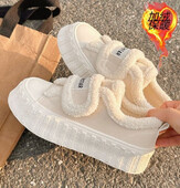 Kailinė platforma Moteriški sportbačiai Drobiniai plokščiapadžiai medvilniniai batai trumpi pliušiniai laisvalaikio batai, 2024 m. žiemos tendencija, vaikščiojimas, jaukus mujer zapatillas