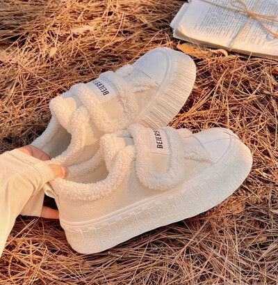 Kailinė platforma Moteriški sportbačiai Drobiniai plokščiapadžiai medvilniniai batai trumpi pliušiniai laisvalaikio batai, 2024 m. žiemos tendencija, vaikščiojimas, jaukus mujer zapatillas
