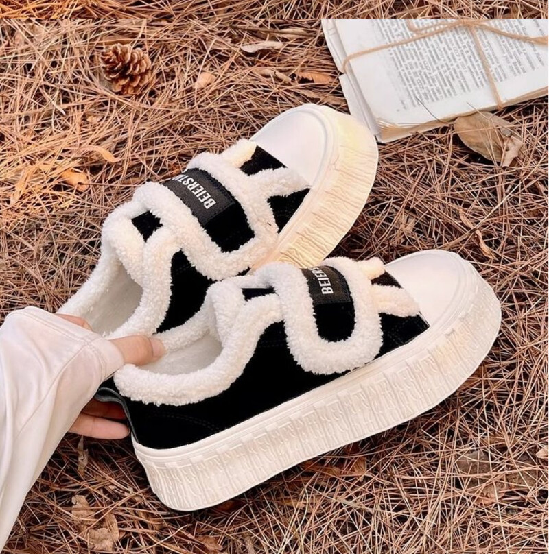 Kailinė platforma Moteriški sportbačiai Drobiniai plokščiapadžiai medvilniniai batai trumpi pliušiniai laisvalaikio batai, 2024 m. žiemos tendencija, vaikščiojimas, jaukus mujer zapatillas