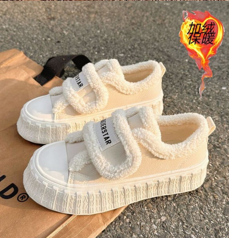 Kailinė platforma Moteriški sportbačiai Drobiniai plokščiapadžiai medvilniniai batai trumpi pliušiniai laisvalaikio batai, 2024 m. žiemos tendencija, vaikščiojimas, jaukus mujer zapatillas