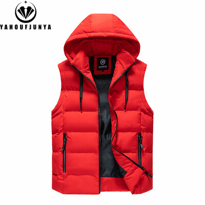 Férfi őszi ujjatlan szabadban alkalmi tömör meleg mellény Férfi téli levehető kapucnis polár zsebes cipzáras divatos mellény férfikabát