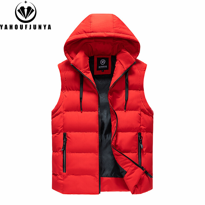 Férfi őszi ujjatlan szabadban alkalmi tömör meleg mellény Férfi téli levehető kapucnis polár zsebes cipzáras divatos mellény férfikabát