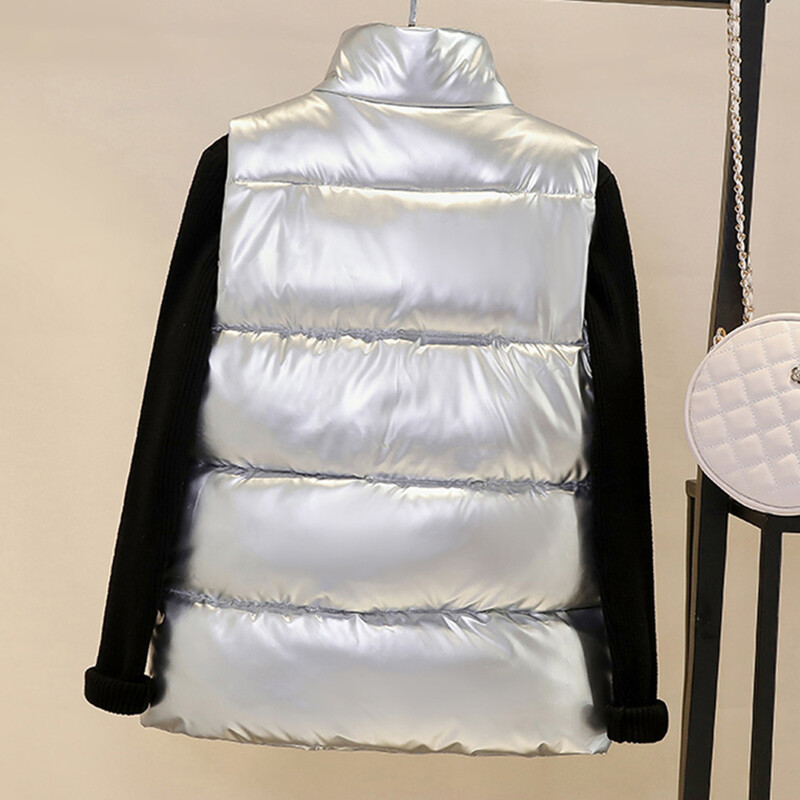 vestă de dimensiuni mari pentru femei, lucioasă, strălucitoare, vestă de toamnă iarnă, de mărime mare, vestă caldă nouă, vestă coreeană, fără mâneci, L, 3XL, 4XL