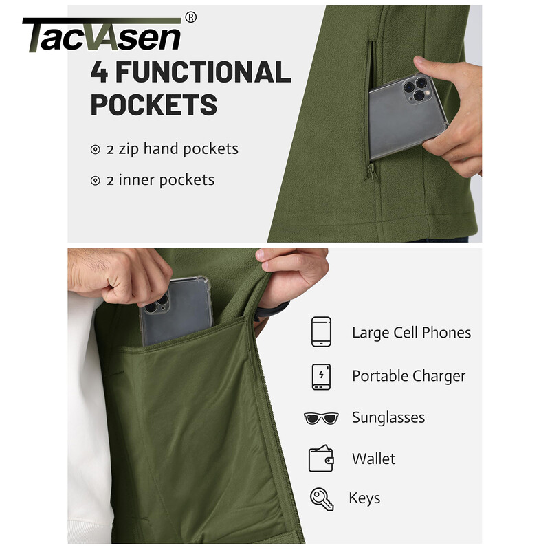 TACVASEN gyapjú mellény dzsekik férfi állógallér Ujjatlan kabát tavaszi őszi alkalmi mellény horgászat túrázás kültéri mellény férfi