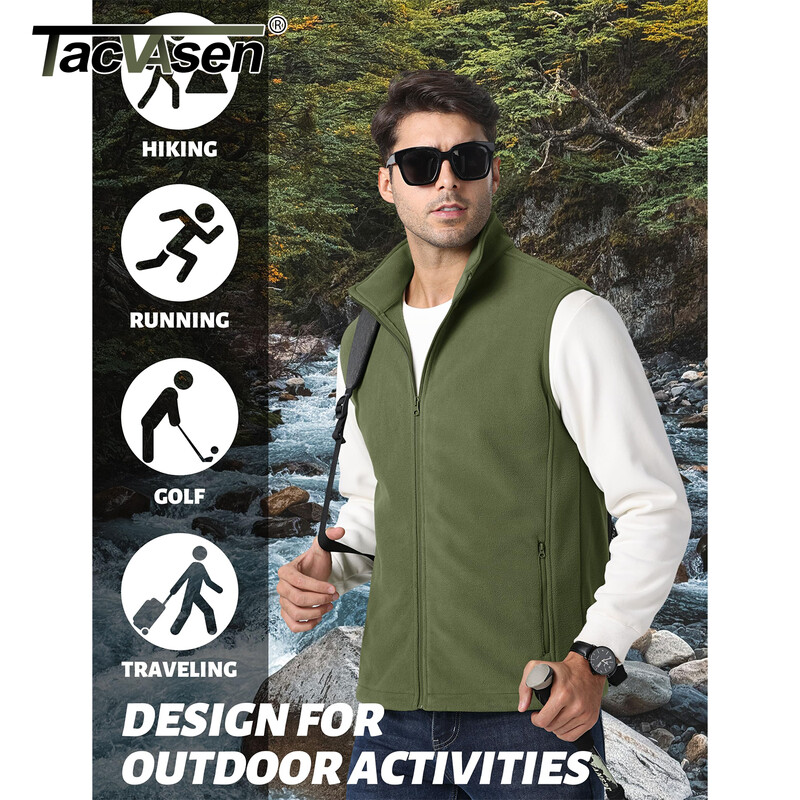 TACVASEN gyapjú mellény dzsekik férfi állógallér Ujjatlan kabát tavaszi őszi alkalmi mellény horgászat túrázás kültéri mellény férfi