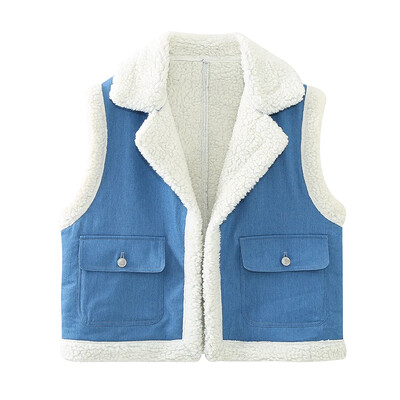 Női mellény téli divat Faux Shearling őszi kardigán mellény Ujjatlan hajtóka gallér Női felsőruházat Ruházat Mujer