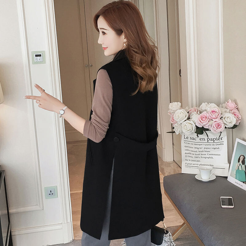 Madinga moteriška vidutinio ilgio liemenė megztinis švarkas be rankovių korėjietiškas švarkas Pigus didmeninis nemokamas pristatymas į biurą moterims Nauja