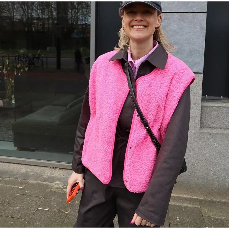 Vestă ocazională din lână de miel pentru femei, la modă, cu decolteu în V, cu un singur piept, fără mâneci, vestă pentru femei, toamnă, îmbrăcăminte nouă pentru doamne leneșe