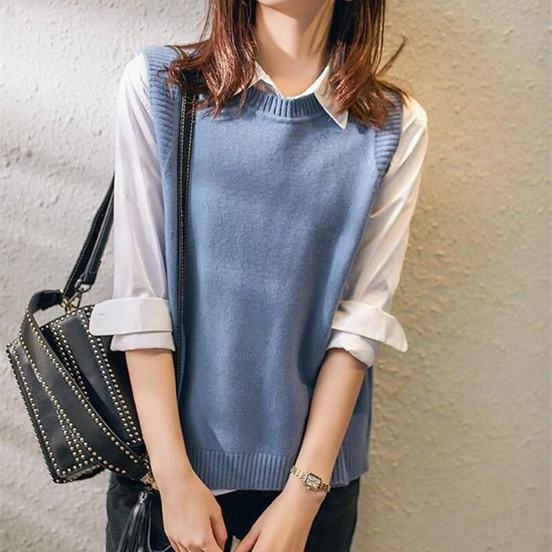 Vestă pentru femei Pulover tricotat pentru femei, cu toate meciurile, pentru femei, cu gâtul în formă de O, cu nasturi, pulover largi, Topuri pentru adolescente, fete, vestă pentru femeie