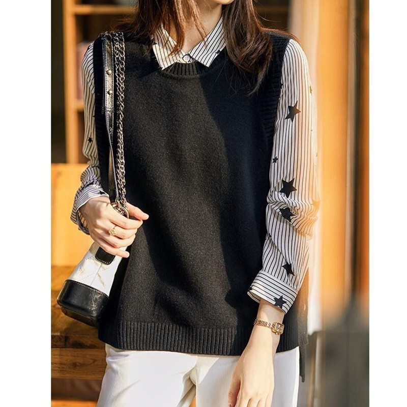 Vestă pentru femei Pulover tricotat pentru femei, cu toate meciurile, pentru femei, cu gâtul în formă de O, cu nasturi, pulover largi, Topuri pentru adolescente, fete, vestă pentru femeie