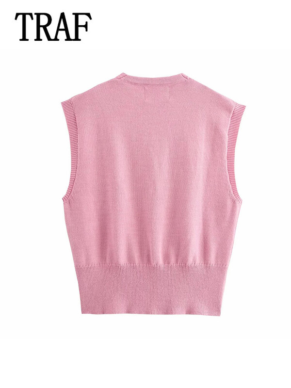 TRAF 2024 Kötött mellény Új divat Vágott pulóverek Női mellények 2024 Ujjatlan pulóver, női elegáns mellény felső