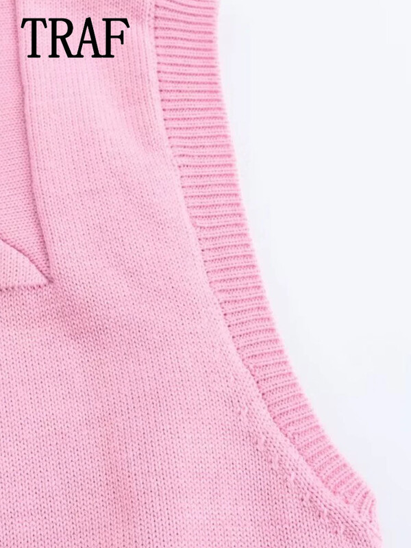 TRAF 2024 Kötött mellény Új divat Vágott pulóverek Női mellények 2024 Ujjatlan pulóver, női elegáns mellény felső