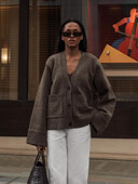 Sieviešu modes, vienrindas trikotāžas jaka Elegants V kakla izgriezuma džemperis ar garām piedurknēm Rudens šiks dāmu ielas apģērbs