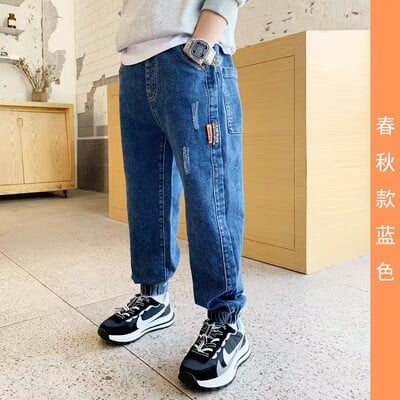 Tavaszi fiú farmerek divatos egyenes nadrágok tini gyerekek alkalmi hosszú nadrágok őszi gyerek nadrágok 4-14 éves fiúknak hosszú nadrágok
