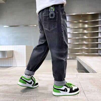 Tavaszi fiú farmerek divatos egyenes nadrágok tini gyerekek alkalmi hosszú nadrágok őszi gyerek nadrágok 4-14 éves fiúknak hosszú nadrágok