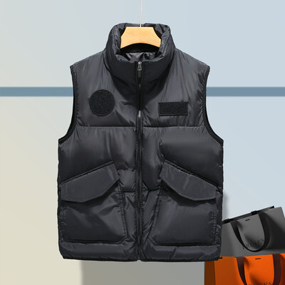 Masīva veste Vīriešu jaka bez piedurknēm Ikdienas ziemas veste Vīriešu bieza, silta kabata Velcro veste Ārdrēbes Vīriešu hipsteru vīriešu apģērbi