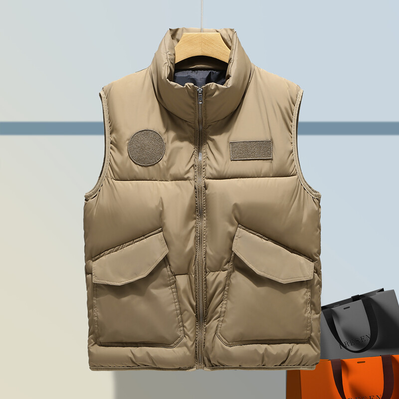 Masīva veste Vīriešu jaka bez piedurknēm Ikdienas ziemas veste Vīriešu bieza, silta kabata Velcro veste Ārdrēbes Vīriešu hipsteru vīriešu apģērbi