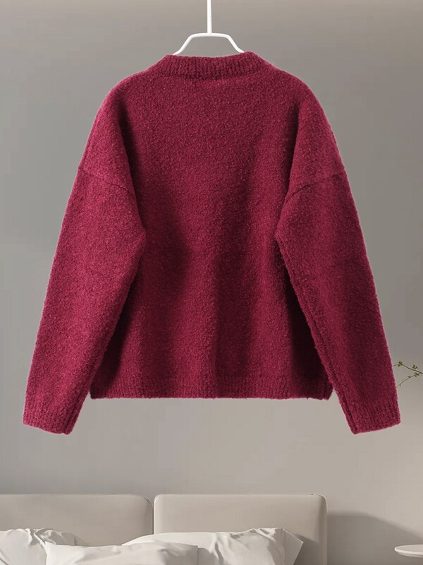 Tömör kötött női kardigán, kerek nyakú, hosszú ujjú, egysoros női pulóver, 2024-es őszi, téli, alkalmi laza kötöttáru, női