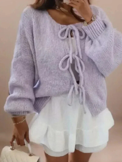 Korėjietiškas suvarstomas megztas megztinis 2024 m. rudens žiemai Naujas vientisos spalvos megztinis moteriškas megztinis