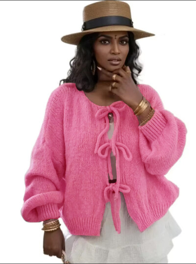 Korėjietiškas suvarstomas megztas megztinis 2024 m. rudens žiemai Naujas vientisos spalvos megztinis moteriškas megztinis