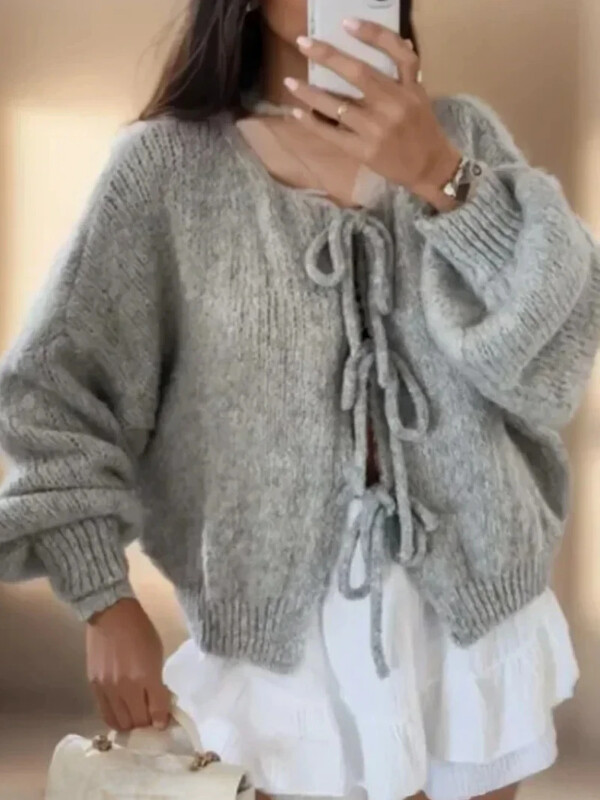 Korėjietiškas suvarstomas megztas megztinis 2024 m. rudens žiemai Naujas vientisos spalvos megztinis moteriškas megztinis