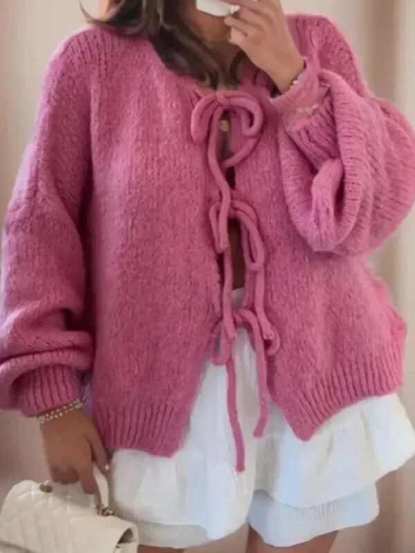 Korėjietiškas suvarstomas megztas megztinis 2024 m. rudens žiemai Naujas vientisos spalvos megztinis moteriškas megztinis