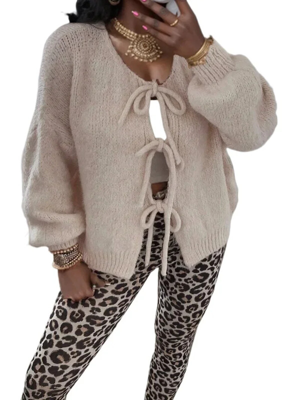 Korėjietiškas suvarstomas megztas megztinis 2024 m. rudens žiemai Naujas vientisos spalvos megztinis moteriškas megztinis