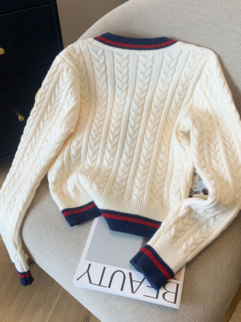 Preppy Style Cashmere Top Γυναικείο πουλόβερ με λαιμόκοψη με V Ζεστά πλεκτά ρούχα Jumper Casual πουλόβερ Φθινόπωρο Χειμώνας Kpop 2000s Aesthetic