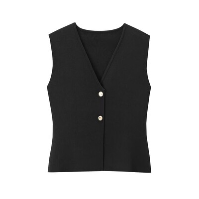 Zevity új női divatos V nyakú, ujjatlan aranygombos, kötött mellényű pulóver, női elegáns, egysoros kardigán felsők SW6250