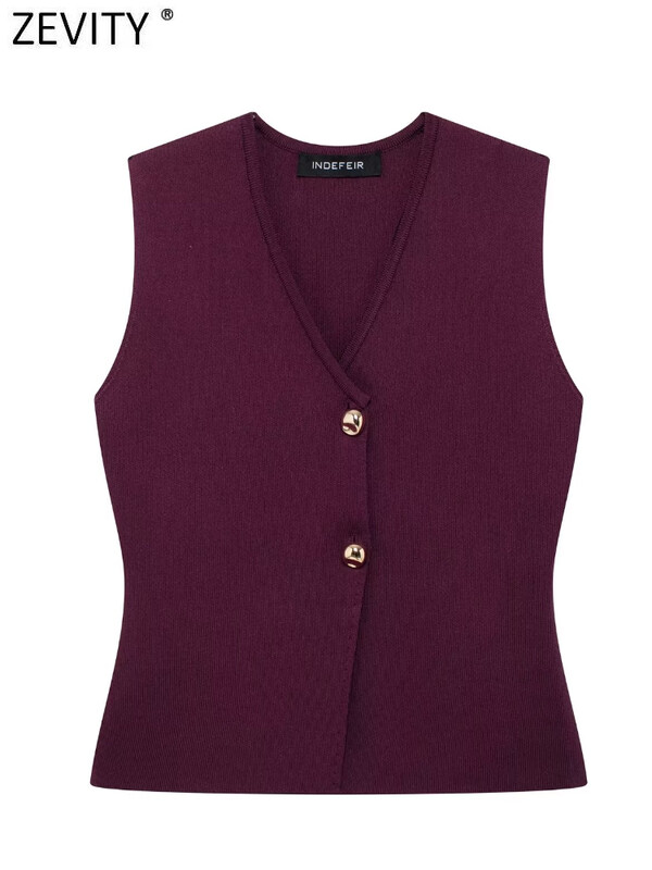 Zevity új női divatos V nyakú, ujjatlan aranygombos, kötött mellényű pulóver, női elegáns, egysoros kardigán felsők SW6250