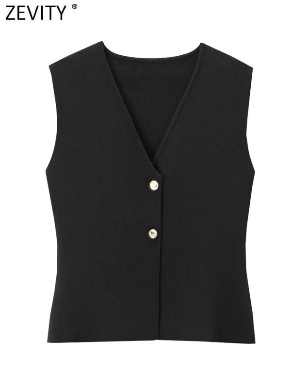 Zevity új női divatos V nyakú, ujjatlan aranygombos, kötött mellényű pulóver, női elegáns, egysoros kardigán felsők SW6250