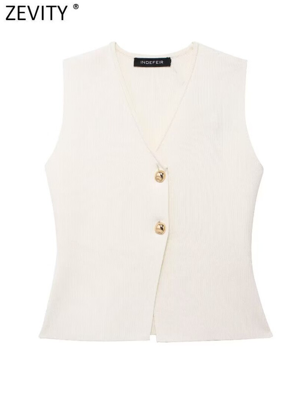 Zevity új női divatos V nyakú, ujjatlan aranygombos, kötött mellényű pulóver, női elegáns, egysoros kardigán felsők SW6250