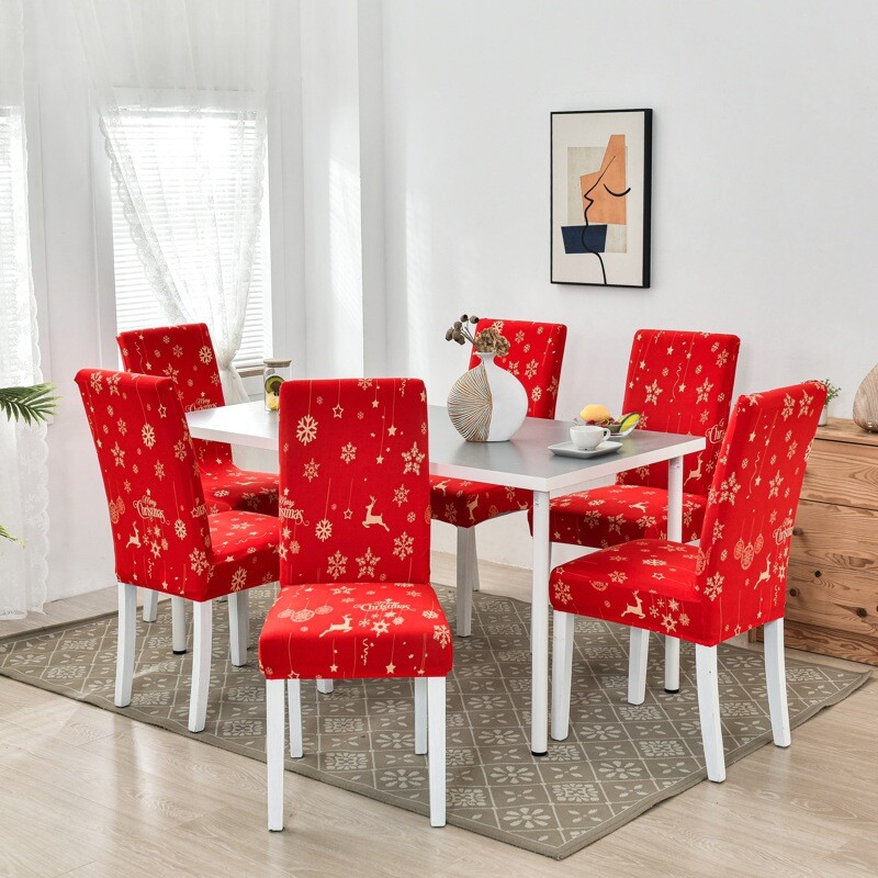 Székhuzat ebédlő 2024 karácsonyi dekoráció Mikulás hópehely nyomtatás Karácsonyi székhuzatok Stretch levehető szék üléshuzat
