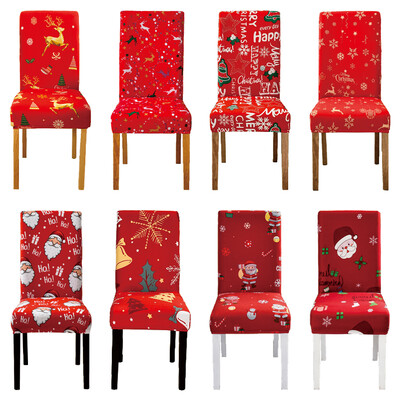 Коледна еластична покривка за столове за трапезария Red Santa Claus Xmas Kitchen Hotel Home Декоративни калъфи Калъфи за столове