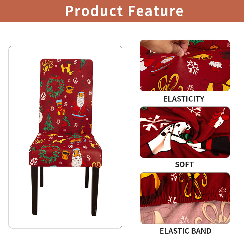 Karácsonyi elasztikus székhuzat étkezőbe Piros Mikulás Xmas Konyha Hotel Otthon Dekoratív cipzárak Szék ülőhuzatok