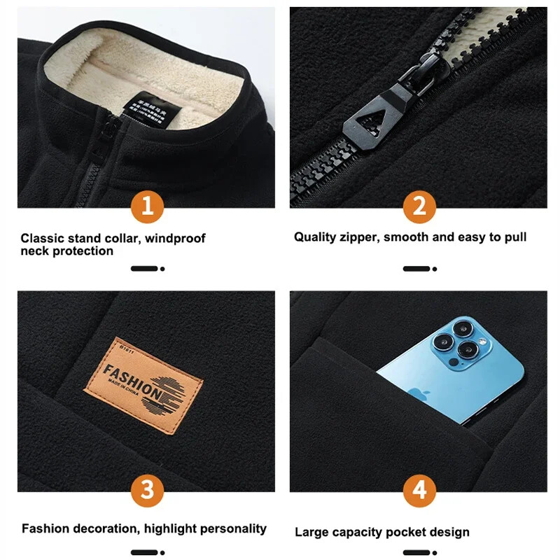 2024. gada rudens un ziemas jēra vilnas vestes vīriešiem Jauna, silta, polsterēta, stāvapkakle, liela izmēra ikdienas daudzpusīga, moderna jaka pleci