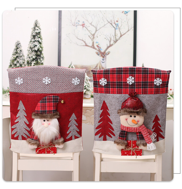 Karácsonyi Székhuzat 3D Rajzfilm Otthoni Asztal Vacsora Szék Üléshuzat Dekoráció Karácsonyi parti újévi lakberendezés